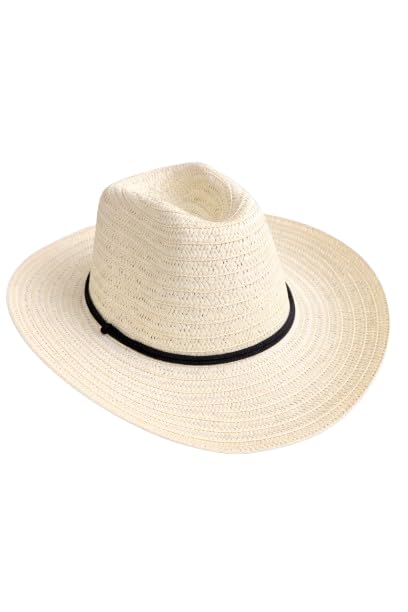 sarite Men's Straw Panama Hat, Cream, Wide Brim Fedora Style with Black Rope Band-picture-35