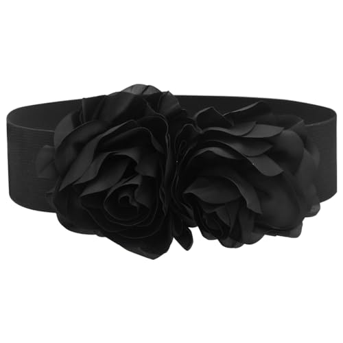 Women Big Flower Stretchy Belt Elegant Elastic Wide Chunky Waistband Belts for Dress