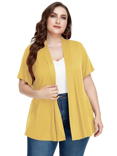 Image of LARACE Short Sleeve Cardigans for Womens Summer Tops Casual Plus Size Open Front Lightweight Cover Up