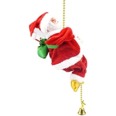 Climbing Santa Claus 9" Christmas Ornament Xmas Decoration Climbs Up and Down Battery Operated Toy with Light Music and Sound Animated Climbing on Beads Musical Moving Figure Xmas Christmas Ornament Cover