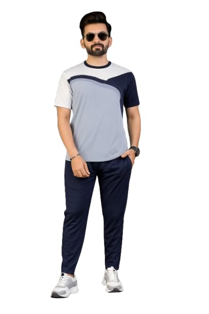 Cotton Blend Cord-Set for Men, Regular Fit Half Sleeves T-Shirt and Lower Set | Night Suit, Summer Track Suit for Boys | Ideal for Casual Outings, Workout, Gym, Sports (Blue, L)-picture-22