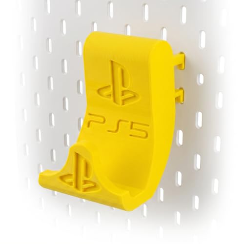 Image of PS5 Controller Holder for IKEA Skadis Pegboard | Organizer Hook Stand & Secure Display Hanger for PlayStation 5 Controller, Yellow, 2