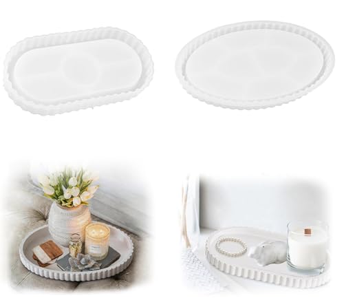 Euablfo 2 Stück silikonform tablett Silikonformen Gießformen Tablett DIY Gießformen für Beton Silikonformen Mit Rillen für DIY Teetablett Obsttablett Kunsthandwerk Heimdekoration (Weiß)