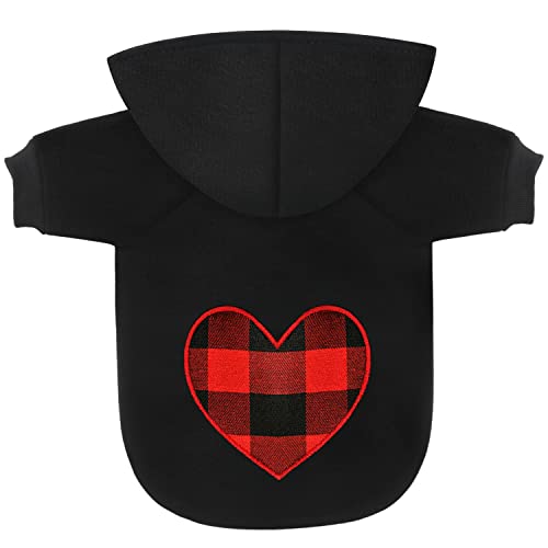 Mrcopetal Dog Hoodie Plaid Dog Hooded Sweatshirt Winter Pet Clothes Puppy Costume Warm Jacket Cold Weater Coat For Small Medium Dogs And Cats (X-Small, Black Heart) #TOP11