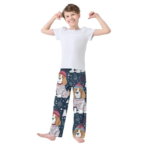 ZZXXB Winter Beagles Pattern Boys Long Pants Soft Trousers Elastic Waist Kids Lounge Bottoms with Pockets S-XL3