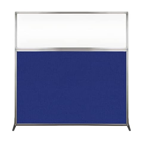 VERSARE Mobile Office Divider Plus Portable Fabric Screen Modern Sound Dampening with Clear Panel 1.83m (6') High x 1.83m (6') Wide for Office Cubicles | Moveable Walls | Classrooms (Blue) Cover