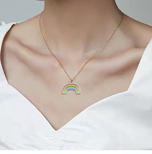WLL Gold Enamel Colorful Rainbow Pendant Necklace Women Gifts2