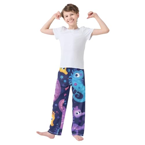 ZZXXB Colorful Seahorse Boys Long Pants Soft Trousers Elastic Waist Kids Lounge Bottoms with Pockets S-XL3