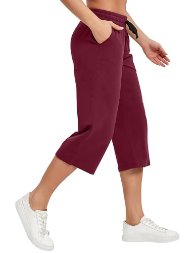 Image of SPECIALMAGIC Women Capri Pants Cotton Yoga Wide Leg Pajama Pants Capris Sweatpants Sports