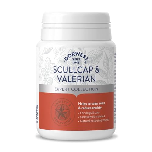 DORWEST HERBS Scullcap & Valerian Calming Tablets for Dogs and Cats 200 Tablets Natural Dog Calming Supplements for Stress and Anxiety Relief Sugar-Free Non-Drowsy Light Yellow Tablet 14DOR017