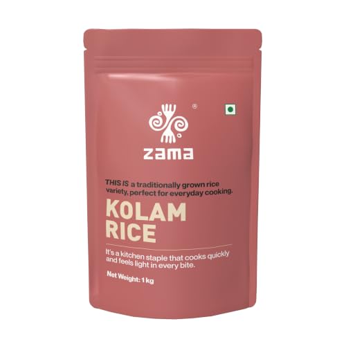Image of Zama Organics Kolam Rice 1kg | Naturally Aged Aromatic Rice | Everyday Cooking Rice | Long Grain Rice | 1kg Pouch