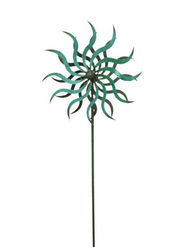 east2eden Large Green Spiral Metal Garden Wind Spinner Windmill Ornament Flower