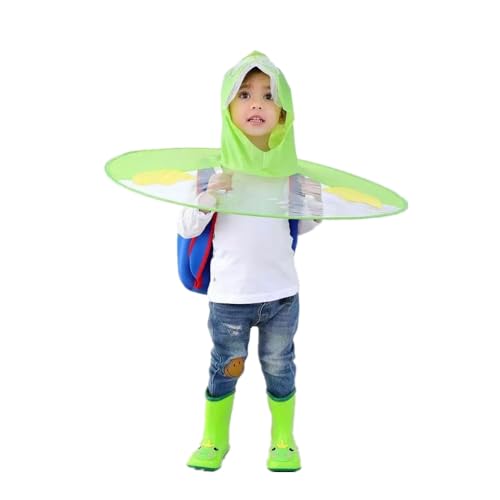 Kids Raincoat Cape, Waterproof UFO Rain Poncho with Brim, Cute Duck, Frog, Unicorn, for Height 60-150cm
