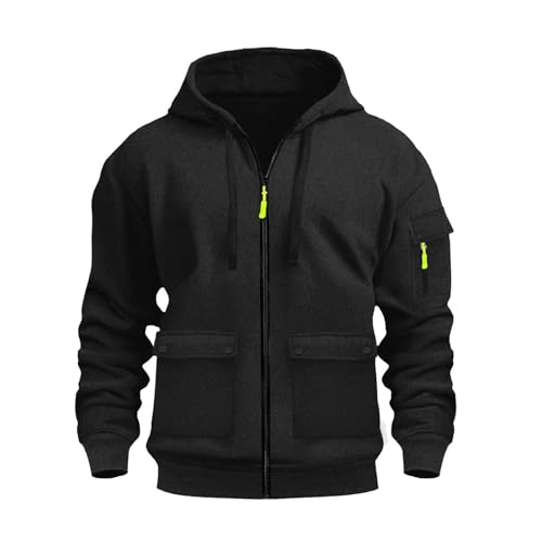 Cargo Hoodie for Men Vintage Trucker Hoodies Long Sleeve Sweatshirts Zip up Fleece Sweatshirts Tactical Jackets 20252