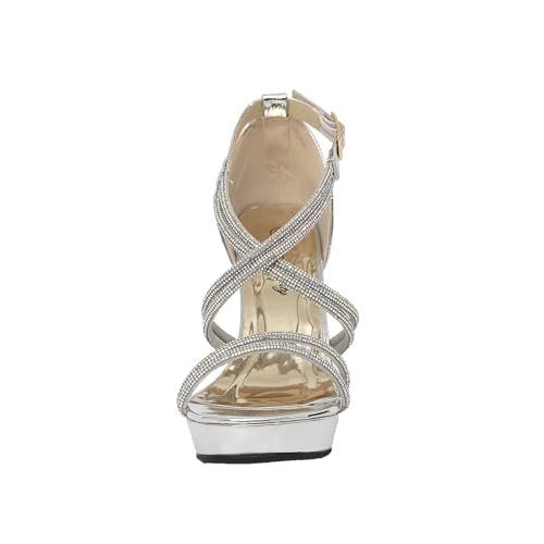 getmorebeauty Women's Block High Heels Criss Cross Rhinestone Strappy Sandals Open Toe Dressy Platform Sandals Shoes4