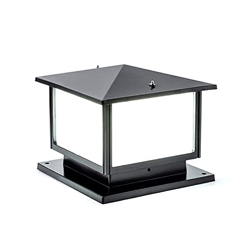 QJUZO Lampe Pilier Portail Extérieur Terrasses Lampe E27 Etanche Rustique Sur Pied Décoration Aluminium Éclairage De Jardin Éclairage Avec Plaque De Base,Blacka Cover
