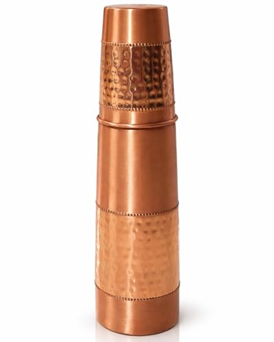 Image of Pure Copper Water Bottle 950ml - Ayurvedic Leak-Proof Copper Bottle for Drinking Water - Handcrafted Mandala Design - BPA-Free & Eco-Friendly - Improves Immunity & Digestion (With Glass)