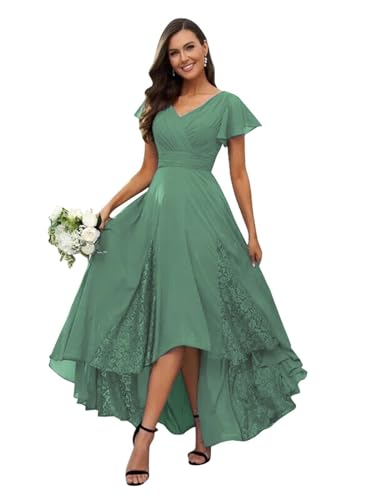 Womens Lace Tea Length Mother of The Bride Dresses Short Sleeve Wedding Guest Dress Formal Evening Ball Gown HQ-ABC905