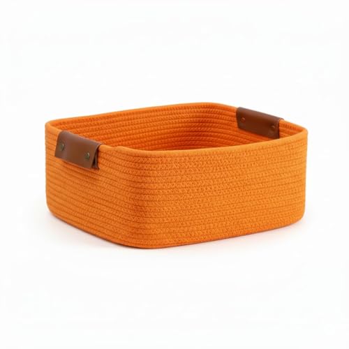 Image of GUDDE Cotton Rope Woven Storage Basket for Toys, Laundry & Blankets | Nursery Organizer Bin | Dog Toy Basket | Decorative Gift Hamper | Jute Style Home Storage (Orange)