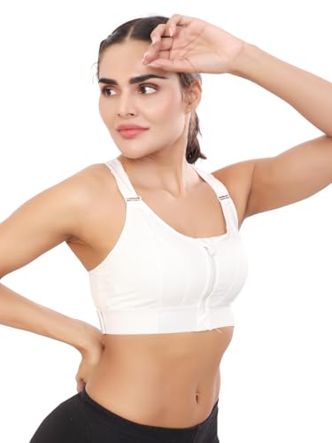Image of Bella Voste Women Polyester Spandex High Impact Front Zip Sports Bra Fitness Criss Cross Back Crop Tops Tank Gym Yoga Workout, Size: M-5XL