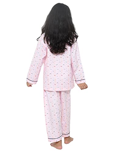 Image of Girls Premium Cotton Full Sleeves Printed Nightsuit Set | Collar Style Night Dress for Girls | Soft & Breathable Pajama Set | Trendy Kids Sleepwear & Nightwear