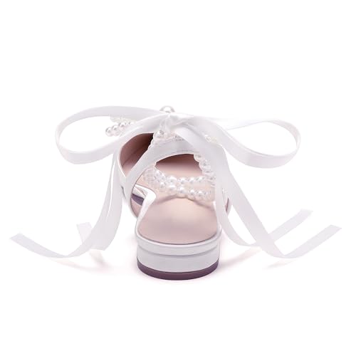 Women's Pearls Closed Toe Chunky Low Block Heel Ankle Strap Heeled Sandals Wedding Dress Shoes Pumps2