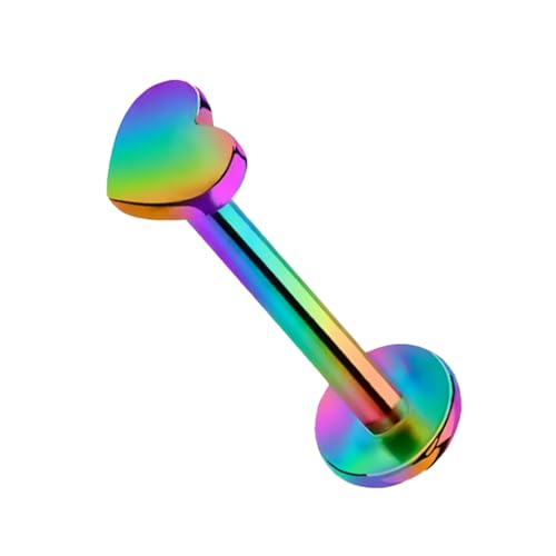 Image of AZTAZ Titanium G23 Internally Threaded Heart Nose or Lip Labret or Earring - High Polish 16G for Ear, Helix, Tragus. Hypoallergenic 4 mm Flat Back Base, 7-10 mm Length
