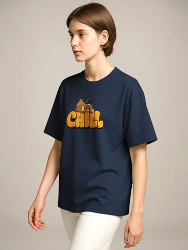 Image of HELLCAT Beige Trendy Printed Oversized T-Shirt for Women