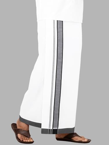 Image of RAMRAJ COTTON Traditional Double Layer Dhoti /Veshti /Lungi with Border| Premium Ethnic Wear for Wedding and Festive