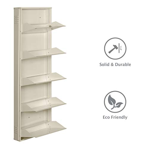 Image of DELITE KOM 20 Inch Wide, 5 Shelf Metal Shoe Rack Wall Mounted for Home with Central Lock | Holds Upto 12 Shoes or 20 Slippers Pair | 1 Year Warranty | (67 x 20 x 5 Inch, Ivory) | DIY | Space Saving