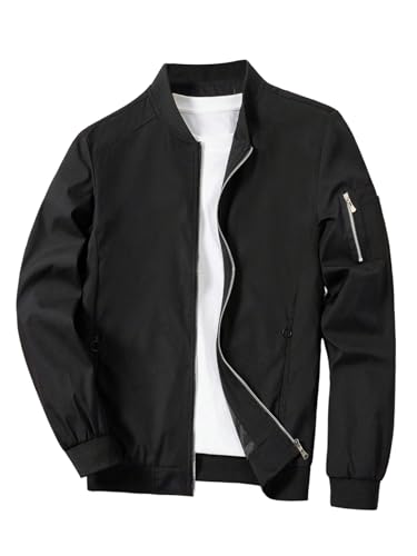 Verdusa Men's Bomber Jackets Zip Up Long Sleeve Baseball Collar Lightweight Jacket Outerwear