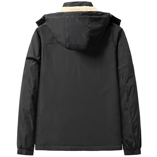 PEGENO Men's Winter Thick Hooded Jacket Fleece Lining Windproof Parka With Removable Hood Coat2