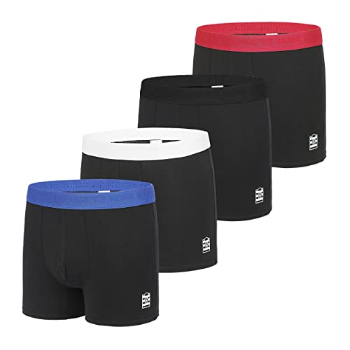 Serge Blanco Caleçon Homme Coton, Boxer Homme, Anti-Irritation, Respirant (Lot de 4), Noir, Taille M Cover
