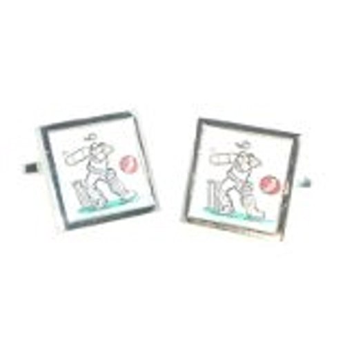 Mancuernillas de Hombre Jugador de Cricket Cartoon miniatura 1