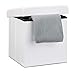 Relaxdays Puff Almacenaje Cuadrado con Tapa, Piel Sintética, Blanco, 38 x 38 x 38 cm