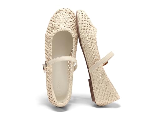 Image of Coutgo Womens Mary Jane Woven Flats Round Toe Ballet Flats Dressy Comfortable Slip On Shoes