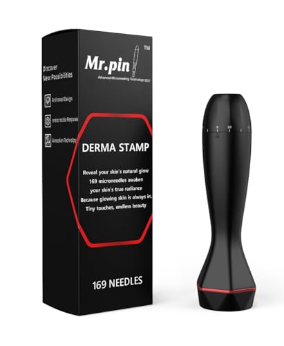 Mr.Pin Original Derma Stamp 140 adjustable pin - Professional microneedling pen for Women & Men - Titanium Micro needling derma stamp (Black 169)