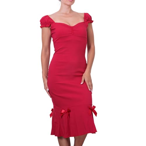 Image of Pin Up Doll Women's Stretchy Sexy Wiggle Dresses, Wear On Or Off Shoulder, Pinup Retro 1950 Style Cocktail Party Wiggle Dress