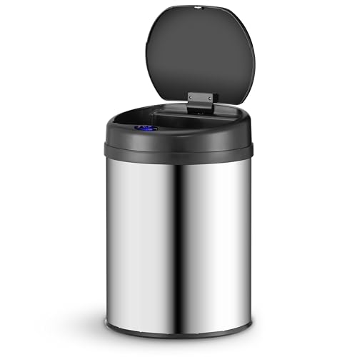 Juskys Mülleimer Küche mit Bewegungssensor Silber 30L - Runder Abfalleimer mit Klemmring für Müllbeutel - Rostfreier Stahl - Kontaktloses Entsorgen