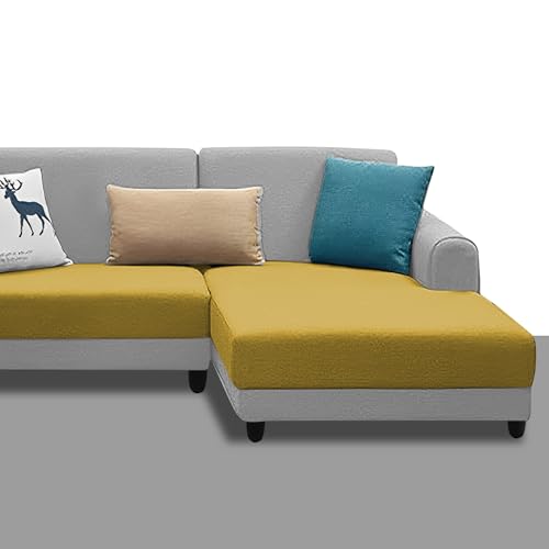 Image of Kraven RHS 4 Seater L Shape Sofa Set for Living Room (Yellow Grey Fabric) Premium Fabric Sofa