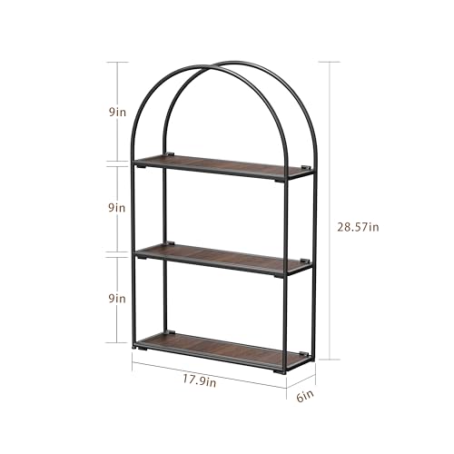 Crofy-Black-Arched-Frame-Wall-Shelf-Decorative-3-Tier-Bathroom-Wall-Shelf-with-Walnut-Finish-Shelves-and-Robust-Storage-Capacity-6-D-x-179-W-x-2857-H Crofy Black Arched Frame Wall Shelf Decorative 3 Tier Bathroom Wall Shelf with Walnut Finish Shelves and Robust Storage Capacity 6 D x 179 W x 2857 H
