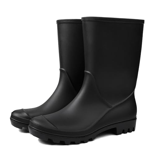 DKSUKO Men's Mid-calf Rain Boots,Waterproof Antil-Slip PVC Garden Work Boots，Outdoor Rubber Boots