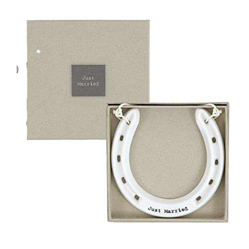 East of India White Porcelain Lucky Horseshoe Good Luck Just Married Gift Boxed (Just Married)