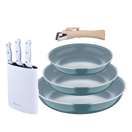 Bergner Click&Cook Juego de 3 Sartenes Ø18Ø20Ø24cm Aluminio prensado reciclado Verde con...