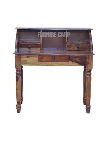 Image of Sheesham Wood Study Table with 3 Drawers Storage and High Back Seating Chair for Study Room Home and Office (Assemble- Do It Yourself) Honey Finish