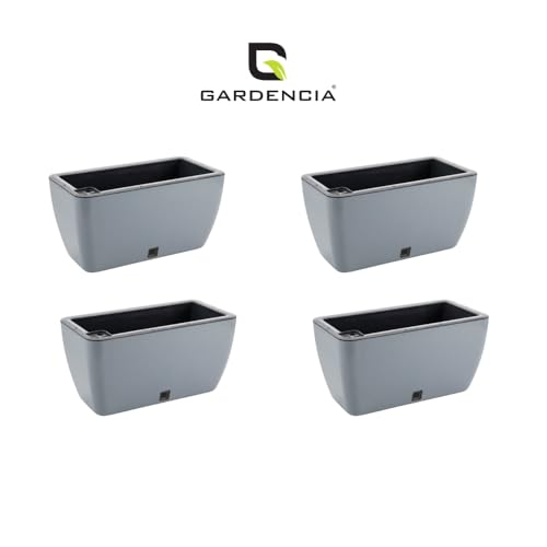Image of GARDENCIA Self Watering Flower Pots for Outdoor Indoor Gardening /Rectangle Big Plant Pot with Polypropylene UV Material /Decorative Modern Gamla (Recta Big Ston Grey, Pack of 4)