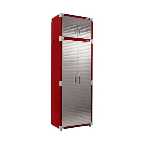 Seville Classics UltraHD 2-Piece Heavy Duty Mega Solid Steel Metal 2-Door Lockable Stacker Wall Storage Cabinet Set Organizer for Garage Office Classroom Red 30 W x 18 D x 90.5 H