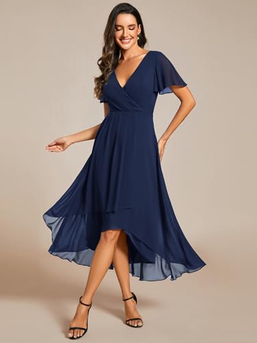 Ever-Pretty Women's A Line V Neck Ruffle Sleeves Pleated High Low Formal Dresses 020844