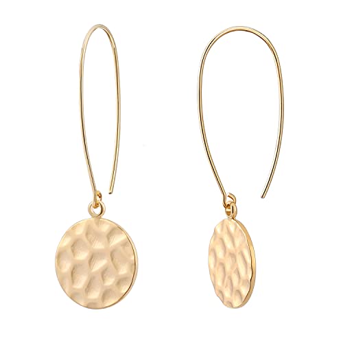 SOFYBJA Statement Long Gold Hammered Geometric Disc Earrings Circle Drop Dangling Earrings Round Hanging Hoop Jewelry for Women