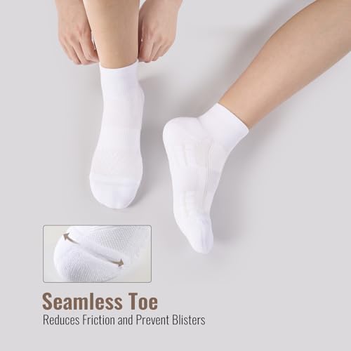 SukModen Ankle Running Socks Womens, 6/12 Pairs Cushioned Athletic Sport Quarter Socks Breathable Moisture Wicking Light Compression, 6 White 8-11 — view 4